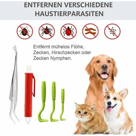 Le retrait tick pour les Chiens et les Chats, Professionnel retrait tick 5 Set, Sécuritaire et Efficace, le retrait tick pour l'Homme et l'Animal (1/5)