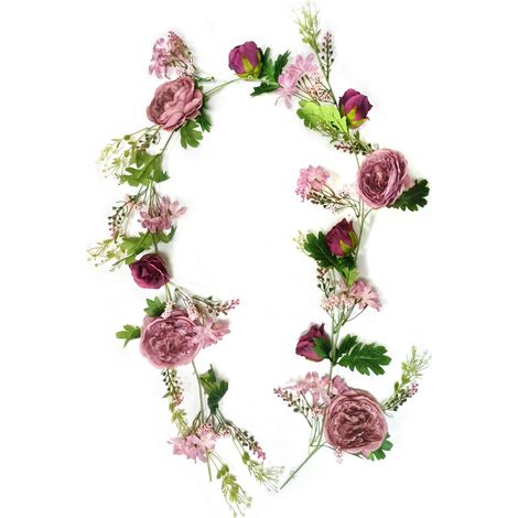 Guirlande de 2 branches d'eucalyptus artificiel de 2 m (6,6 pi) avec fleurs, décoration végétale pour table, maison, mariage, cheminée, fête, champagne
