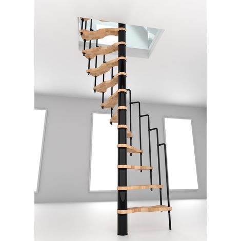 Minka Spindeltreppe Suono 47 - 305,5cm Geschosshöhe Buche Schwarz für 140x78cm Deckenöffnung
