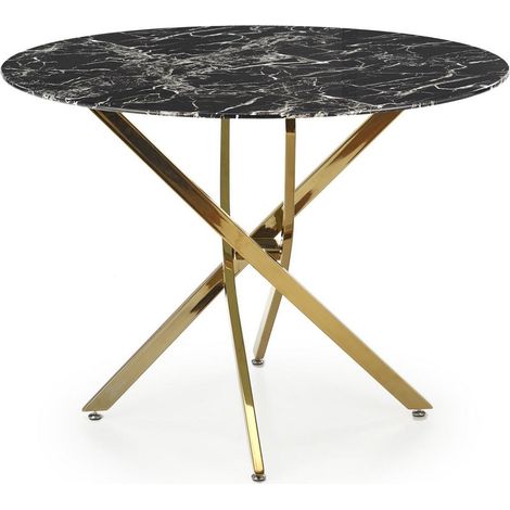 Table 100cm avec plateau aspect marbre noir et pied doré Mezzo (1/5)