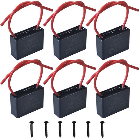 Lot de 6 Condensateurs CBB61 450V 1,2µF AC 50/60 Hz Climatiseur Ventilateur Moteur Condensateur de Marche Démarrage pour Ventilateur de Plafond, Hotte (1/5)