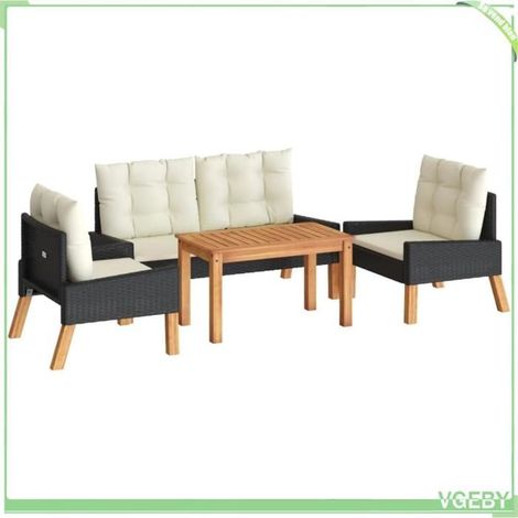 Ensemble salon de jardin 4 pcs - FAFEICY - 319689 - Résine tressée - Bois d'acacia massif - Coussins déhoussables (1/5)
