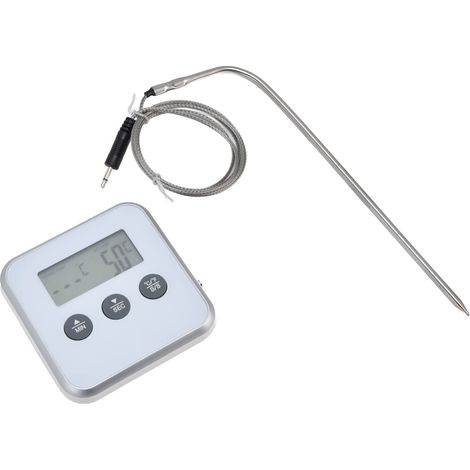 Thermomètre à Viande Intelligent avec Sonde, Affichage Numérique LED et 3 Boutons pour Cuisson, Four et BBQ - Blanc
