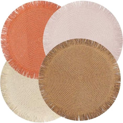 Set De Table Rond - 38 Cm - Style Bohème Rustique - Antidérapant Résistant À La Chaleur - Lot De 4 (1/5)