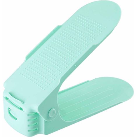 Schuhregal mit 2 Ebenen, verstellbar, platzsparend, rutschfest, robustes PP, Schuhstapelhilfe für Schrankregal, Grau/Grün