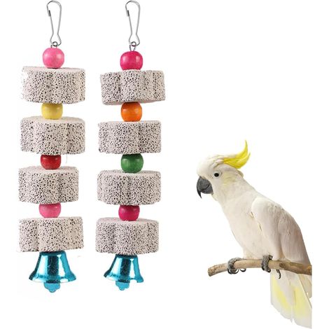 2 Pièces Pierres de Calcium avec Clochette, Jouets à Mâcher pour Perroquets, Hamsters et Lapins