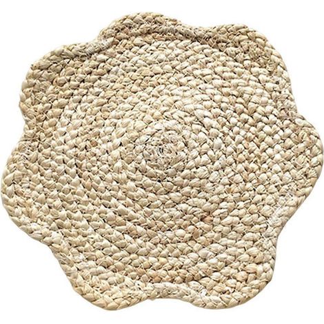 Set de table en écorce de maïs naturelle, résistant à la chaleur et antidérapant, motif floral, dessous de verre durable en fibres tressées. (1/5)