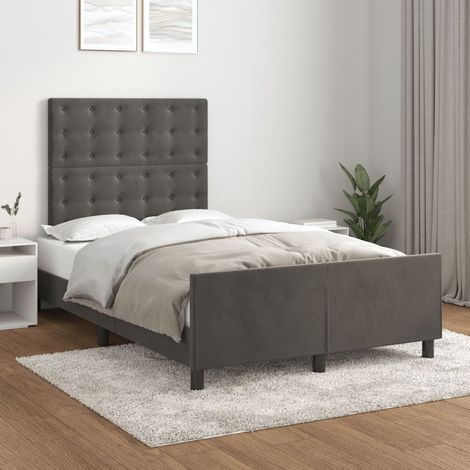 Cadre de lit avec sommier à lattes 120 x 190 cm, tête de lit réglable, velours gris foncé, sans matelas, 33.32kg - PANGIVO (1/5)