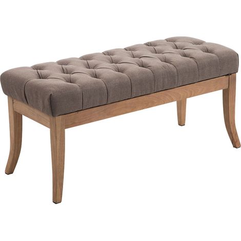 Banco de diseño Chesterfield 100 cm con costuras decorativas en tela color topo, base de madera clara 100003693 (1/3)