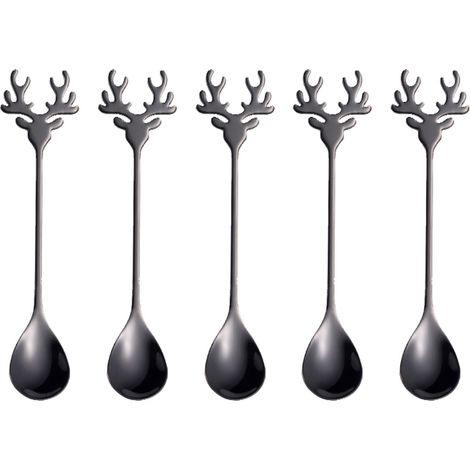 Cuillères De Noël - Design Renne - Pour Café Thé Soupe Dessert - Lot De 5 Pièces (1/5)