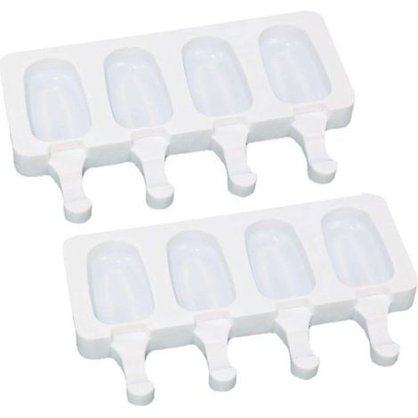 Molde de 2 piezas para polos de helado, Palitos de zumo, Silicona, 26 x 14,5 x 2,5 cm, postres congelados, zumos, yogur, pudín y gelatina, Blanco (1/5)