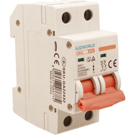 MCB Interruttore Magnetotermico Automatico Curva B 2P 2M 6000A AC 400V IP20 SB6L, Corrente Disponibili 6A 10A 16A 20A 25A 32A 40A 50A 63A  (B32A)