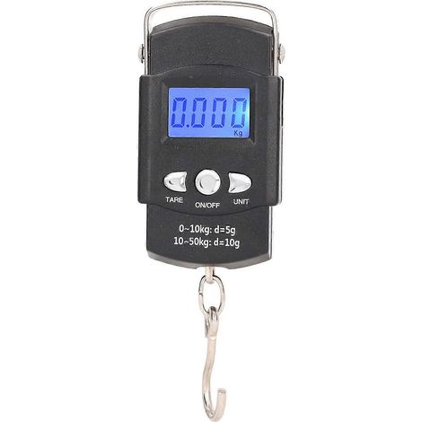 Elektronische Hakenwaage mit LCD-Digitalanzeige, hängend, 50 kg, mit 1 Meter integriertem Maßband (1/4)