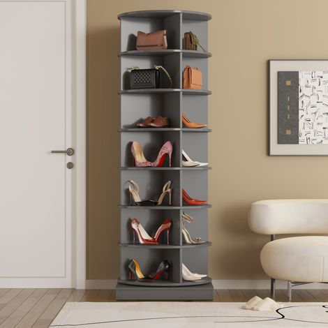 Meuble à chaussures pivotant 360° gris 7 étagères 28 paires