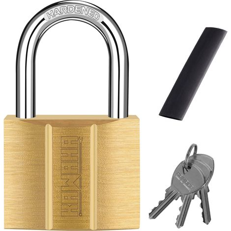 Cadenas à clé en laiton (étanche, serrure en laiton massif) pour abris de jardin, unité de rangement, école, casier de gym, clôture, boîte à outils, moraillon, rangement – 40 mm x 1 (1/5)