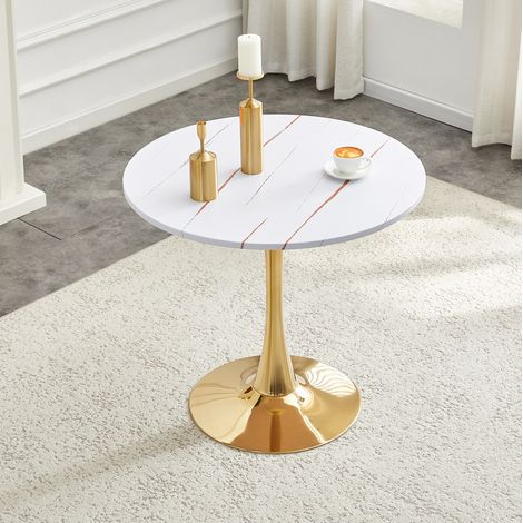 CHICFURN Tavolo rotondo da pranzo 80 cm MDF bianco, base in metallo stile tulipano (1/5)