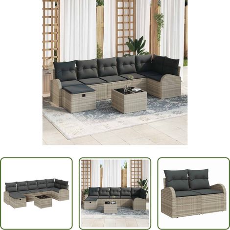 Poly-Rattan - Sofa Set mit Kissen mit Speicher Hellgrau Poly-Rattan (1/5)
