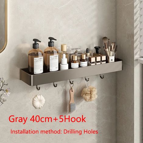 (Gris Style 4.1 Perçage) Étagère de douche, étagère murale flottante, étagère de salle de bain, étagère de toilette, étagères de rangement pour armoire de cuisine, organisateurs (1/5)
