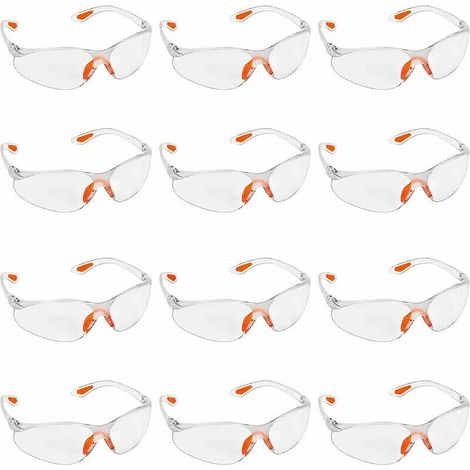 Lot de 12 Lunettes de Sécurité Transparentes - Lunettes de Protection avec Verres en Plastique, Pont-de-Nez et Embouts de Branches en Caoutchouc pour Plus de Confort - Lunette Transparente PPE (1/5)