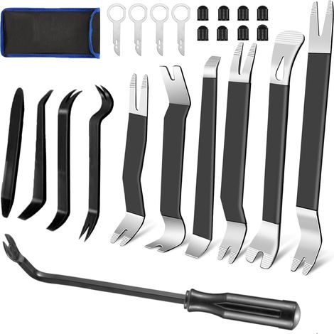 Kit Outils Démontage Garnitures - Acier Inoxydable - Pour Panneaux Porte Tableau De Bord Autoradio - 24 Pièces