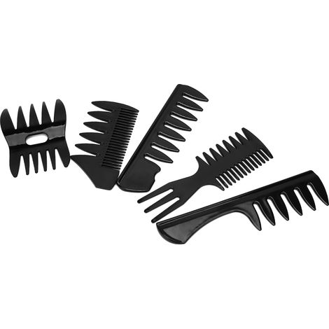 Lot de 5 peignes à huile pour hommes, coiffure professionnelle, peigne à dents larges pour barbier, noir (1/5)