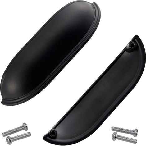 Lot de 2 poignées de meuble entraxe 96 mm - pour porte armoire placard tiroir aménagement décoration intérieur cuisine salon assemblage - en métal - couleur noir mat (1/5)
