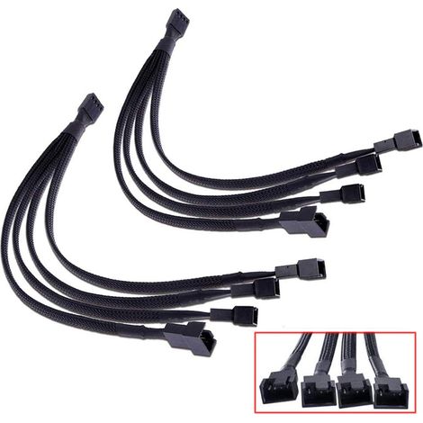 2 pièces répartiteur de ventilateur PWM, câble adaptateur 4 broches, répartiteur en Y tressé avec manchons, rallonge de cordon d'alimentation, convertisseur 1 à 4 pour ordinateur de bureau (1/5)