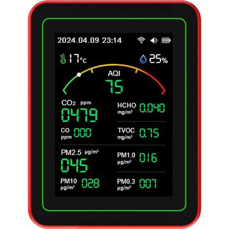 CO2 PM2.5 Formaldéhyde TVOC Testeur de température et d'humidité Détecteur de qualité de l'air Compteur de pollution Testeur d'intérieur (1/5)