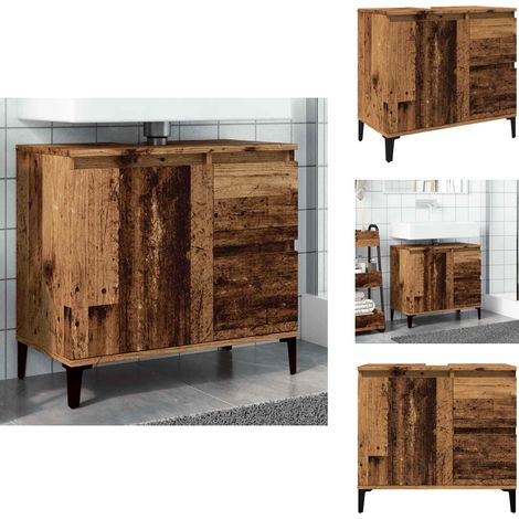 Armoire lavabo vieux bois 65x33x60 cm bois d'ingénierie - Meuble De Lavabo - Meubles De Lavabo - Meuble De Lavabo De Salle De Bain - Armoire De Lavabo De Salle De Bain (1/5)