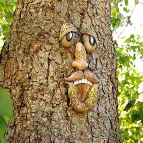 Decorazioni artistiche 3D a forma di volto di vecchio albero - Scultura divertente e stravagante a forma di volto di albero - Decorazione da giardino