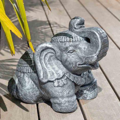 Wanda Collection – Statue éléphant assis 40cm en résine gris antique – Décoration zen pour intérieur et extérieur – Dimensions 40x24x30cm