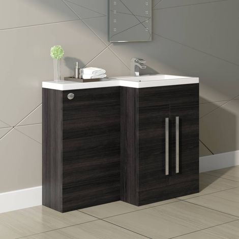 Grey Right Hand Bathroom Furniture Combination Vanity Sink Unit Set (No Toilet) (1/5)