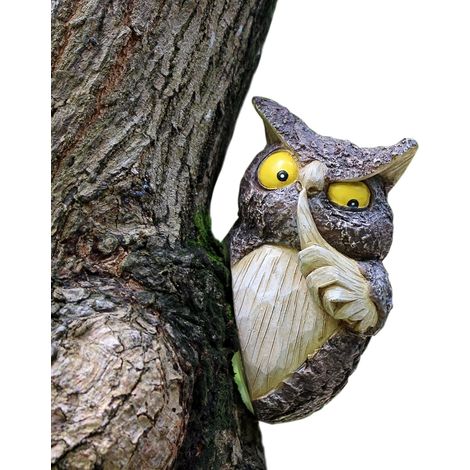 Statues de hibou pour jardin en plein air, décoration extérieure, leurre de hibou artificiel pour faire fuir les oiseaux, sculpture en résine de visage d'arbre pour décoration de jardin, art (1/5)