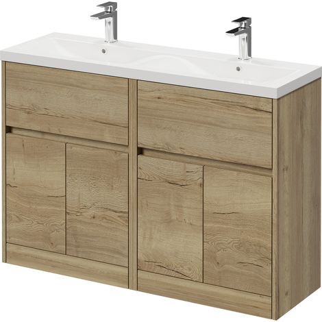 Montego Autumn Oak 1200mm Floor Standing 2 Drawer 4 Door Vanity Unit with Glide Double Basin