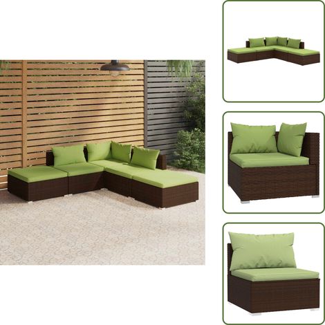 Rattan - vidaXL Set Divani da Giardino 5 pz con Cuscini in Polyrattan Marrone - Poliestere