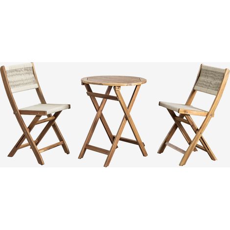 SKLUM Set aus rundem Tisch Ø60 cm und 2 klappbaren Gartenstühlen aus Akazienholz Delawer Classic Creme-Beige (1/5)