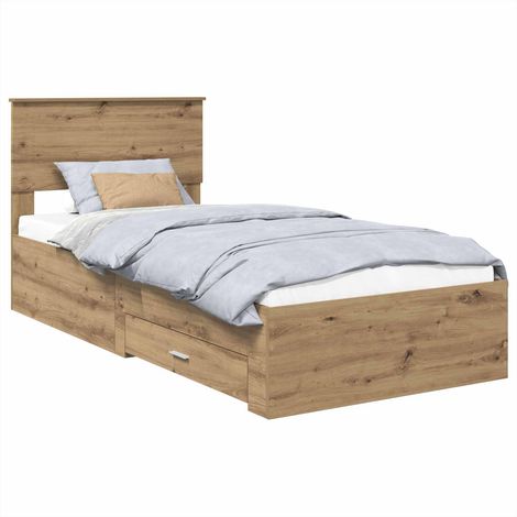 Bed Frame with Drawer Artisan Oak 90 x 200 cm Engineered Wood vidaXL