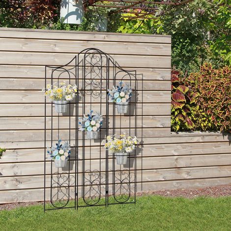 Soporte plegable para plantas, soporte para plantas de exterior que ahorra espacio con 5 macetas, soporte de metal para plantas de interior para flores y plantas, negro.
