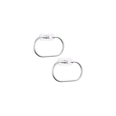 QORVA-Lot de 2 anneaux porte-serviettes autocollants pour salle de bain, fixation murale, acier inoxydable, accessoires de quincaillerie, sans perçage, porte-serviettes rond moderne, chrome (1/5)