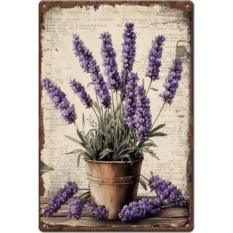 Plaque Metal Vintage Lavande Jardin Lavande Plaque Decorative Metal Panneaux en Métal Panneaux et Fleur Man Cave Plaque Murale Decorative Vintage Decoration (1/5)