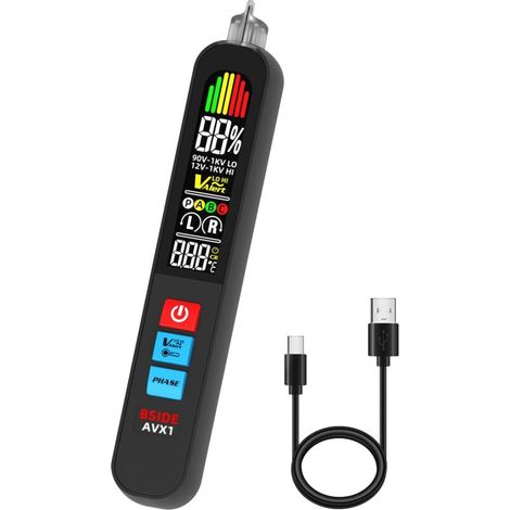 BSIDE AVX1 Testeur de Phase Sans Contact Intelligent Détecteur de Tension à Double Sensibilité AC 12-1000V/90-1000V Détecteur de Phase Électrique avec Écran Couleur, LED et Buzzer (1/5)