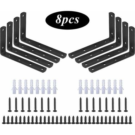 GDHZS-Équerre de Fixation,8 Pcs en Forme de L à Angle Droit Bracket en Acier Inoxydable Noir,Équerre étagère 125mm x 75mm x 20mm/Support d'angle Brace avec 48 Pcs Vis et 16 Pcs Ancres (1/5)