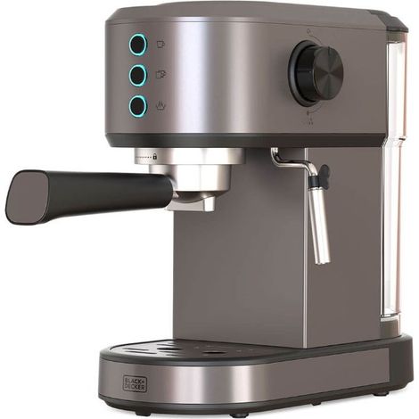 Black+Decker - Cafetera Espresso BXCO1350E  1350W  20 Bares  Sistema Termoblock  Filtros 1 y 2 Tazas  Vaporizador Orientable  Depósito 1L Extraíble  Bandeja Calienta Tazas y Recoge Gotas (1/3)