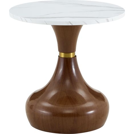 CHICFURN Set de 2 mesas bajas redondas melamina efecto mármol blanco metal nogal para salón moderno (1/5)