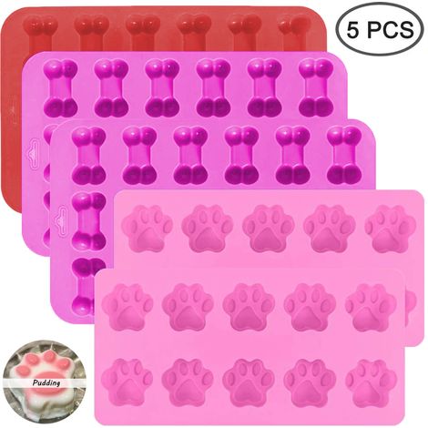Moule En Silicone Pour Chocolat Et Bonbons - Forme Patte De Chien Et Os - Résistant Au Four Et Au Congélateur - 5 Pièces (1/5)