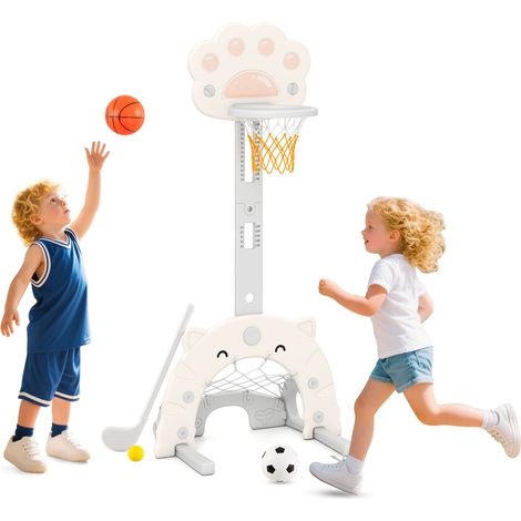 Panier de basket pour enfants 3 en 1 avec ballon de basket et arceau pliable - gris (1/5)