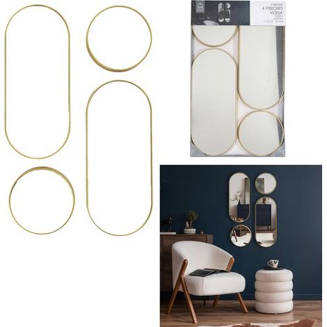 The Home Deco Factory – Lot de 4 miroirs muraux ovales dorés – Encadrement élégant pour chambre, salon ou salle de bain – Agrandit l'espace intérieur (1/4)