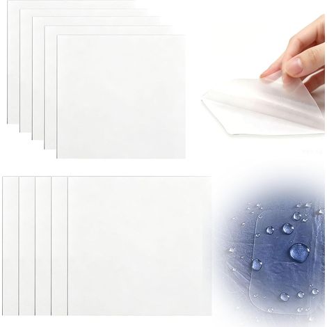 10 Pièces Kit de Réparation Piscine Gonflable (7 x 7cm et 10 x 10cm), Patchs TPU Auto-Adhésifs Imperméables, Rustines Transparentes Découpables pour Matelas Pneumatique Bouée Bateau Gonflable Tente (1/5)