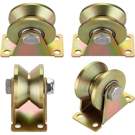 4 Pcs poulie de levage,Poulie Simple pour de Levage Mouflage,Rail Roulette Portail Coulissan,Roulette à rainure en V,Pour cordes cordes en acier etc (1/5)