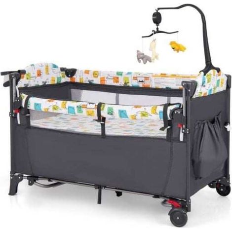 Lit bébé 5 en 1 avec table à langer, berceau cododo et parc pliable, rangement et transport faciles (1/5)